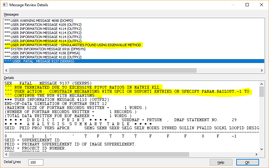 NX Nastran User Fatal Message Error 9137 - analisi modale